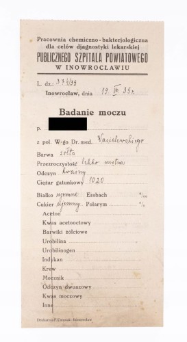 PUBLICZNY SZPITAL POWIATOWY - WYNIKI BADAŃ, INOWROCŁAW 1935