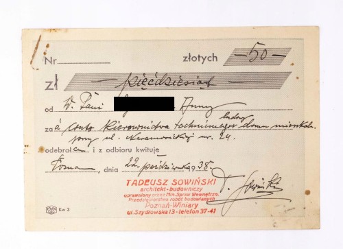 STARY RACHUNEK - ARCHITEKT BUDOWNICZY TADEUSZ SOWIŃSKI, POZNAŃ WINIARY 1938