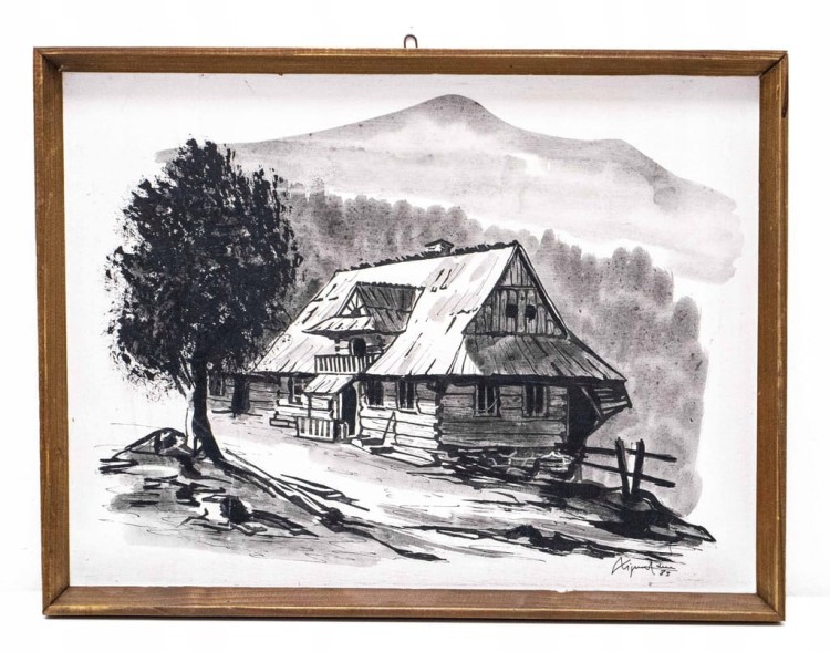 Obraz Adam Lipowczan - drewniana chata, bacówka 1983