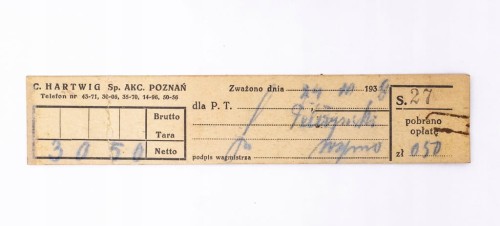 STARY RACHUNEK - C. HARTWIG, POZNAŃ 1938