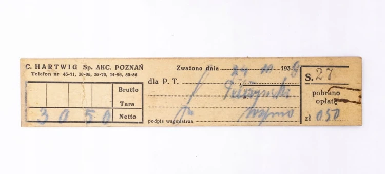 STARY RACHUNEK - C. HARTWIG, POZNAŃ 1938