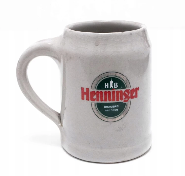 STARY CERAMICZNY KUFEL - PIWO HENNINGER, FC SAARBRUCKEN, NIEMCY