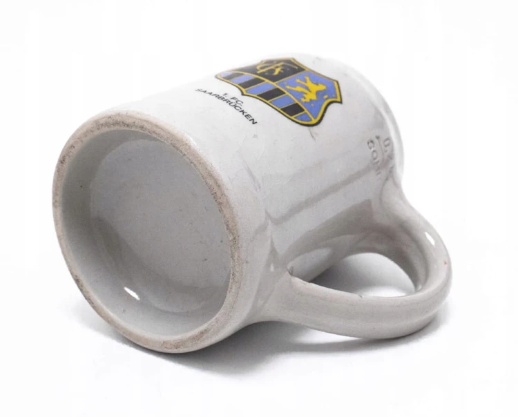 STARY CERAMICZNY KUFEL - PIWO HENNINGER, FC SAARBRUCKEN, NIEMCY