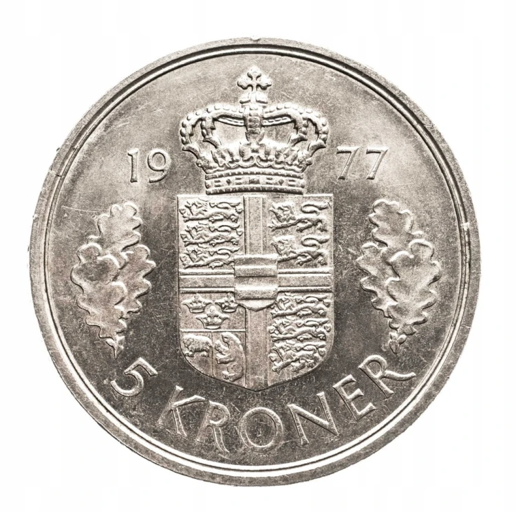 Dania, Królowa Małgorzata II, 5 koron 1977, Kopenhaga