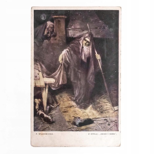 STARA POCZTÓWKA - DZIAD I BABA PIOTR STACHIEWICZ 1912