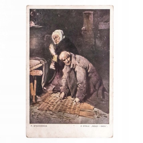 STARA POCZTÓWKA - DZIAD I BABA PIOTR STACHIEWICZ 1912