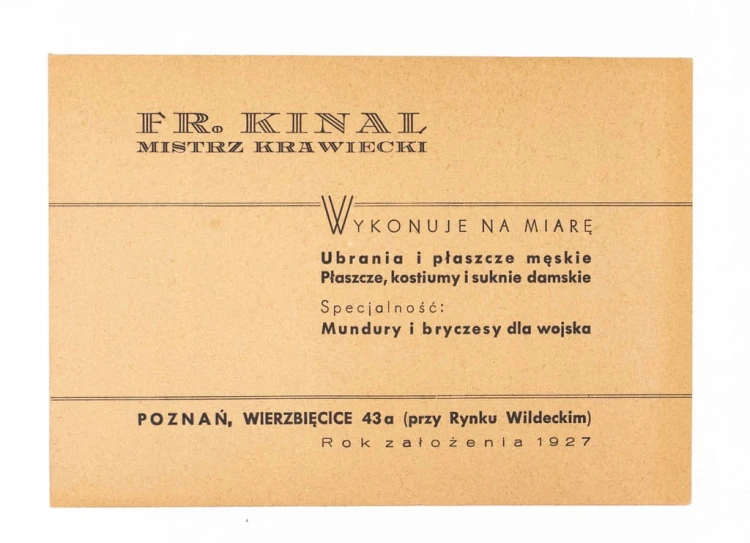 STARA REKLAMA - FR. KINAL, MISTRZ KRAWIECKI, POZNAŃ WIERZBIĘCICE