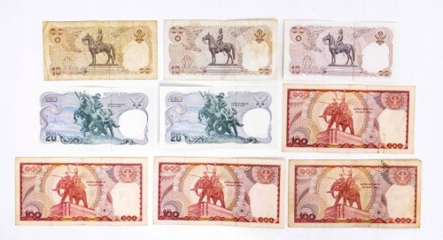 Tajlandia, zestaw 9 banknotów