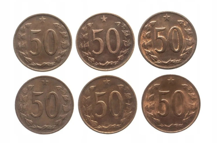Czechosłowacja, zestaw monet obiegowych, 50 halerzy 1963-1971