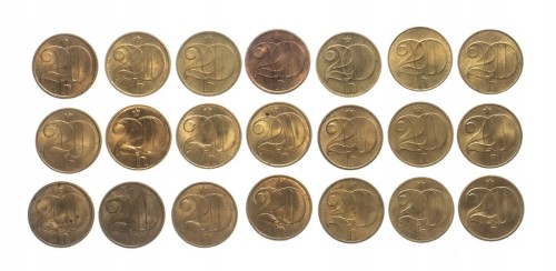Czechosłowacja, zestaw monet obiegowych, 20 halerzy 1972-1992