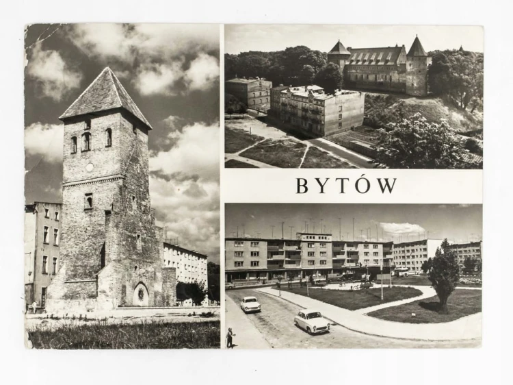 BYTÓW - WIEŻA KOŚCIOŁA GOTYCKIEGO, ZAMEK POKRZYŻACKI, RYNEK 1974