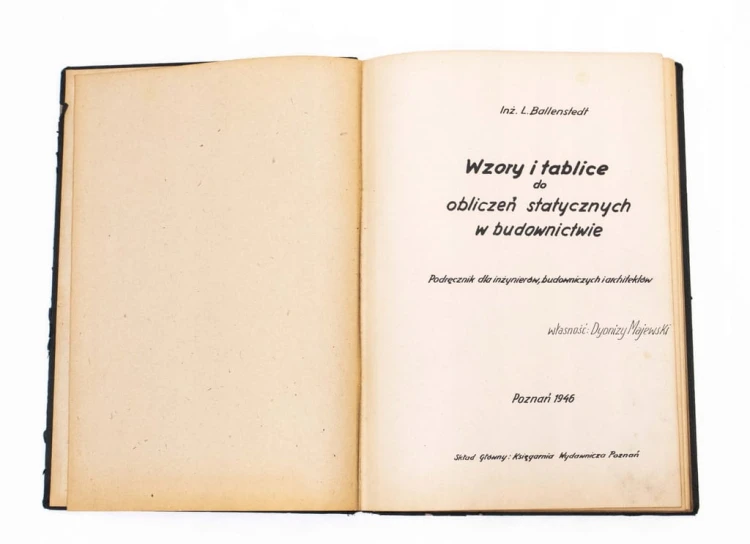 KSIĄŻKA WZORY I TABLICE DO OBLICZEŃ STATYCZNYCH W BUDOWNICTWIE, POZNAŃ 1946