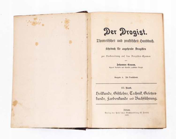 STARA NIEMIECKA KSIĄŻKA DER DROGIST APTEKARZ, ŻYTAWA 1895