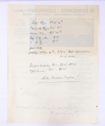 STARY RACHUNEK - CERAMIKA, CEGIELNIA M. PERKIEWICZ, LUDWIKOWO / MOSINA 1936