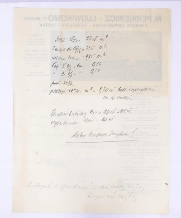 STARY RACHUNEK - CERAMIKA, CEGIELNIA M. PERKIEWICZ, LUDWIKOWO / MOSINA 1936