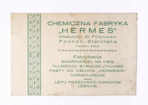 STARA REKLAMA - CHEMICZNA FABRYKA HERMES, POZNAŃ STAROŁĘKA II RP