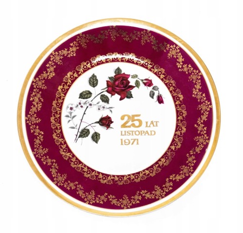 STARY PORCELANOWY TALERZ CHODZIEŻ - 25 LAT, LISTOPAD 1971