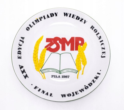 STARY PORCELANOWY TALERZ ZSMP- XXV OLIMPIADA WIEDZY ROLNICZEJ, PIŁA 1987