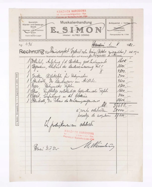 STARY RACHUNEK - KSIĘGARNIA M. NIEMIERKIEWICZ, E. SIMON, POZNAŃ 1922