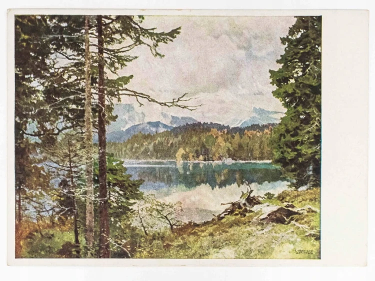 STARA POCZTÓWKA - JEZIORO BERGSEE EDWARD HARRISON COMPTON PRZEDWOJENNA