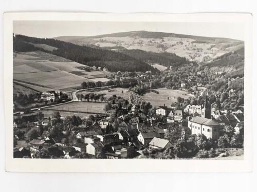 DUSZNIKI-ZDRÓJ - PANORAMA KOŚCIÓŁ ŚW. PIOTRA I PAWŁA 1953 PRL CEGIEŁKA SFOS