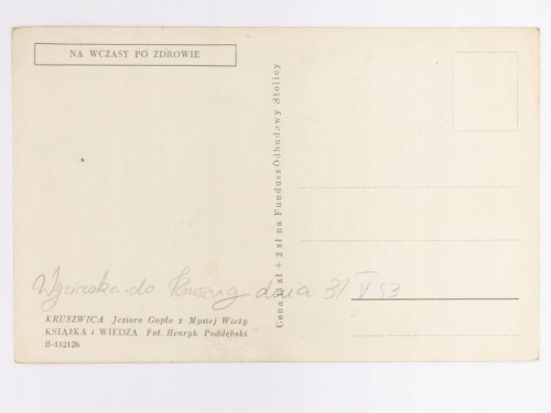 KRUSZWICA - JEZIORO GOPŁO WIDOK Z MYSIEJ WIEŻY 1953 PRL CEGIEŁKA