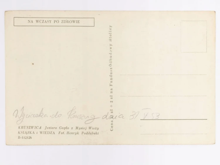 KRUSZWICA - JEZIORO GOPŁO WIDOK Z MYSIEJ WIEŻY 1953 PRL CEGIEŁKA