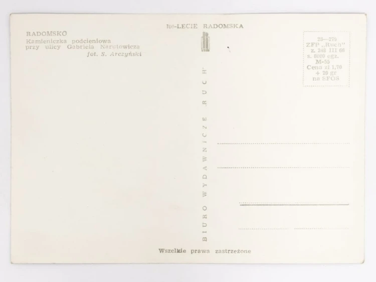 RADOMSKO - KAMIENICZKA PODCIENIOWA PRZY UL. NARUTOWICZA 700-LECIE 1966
