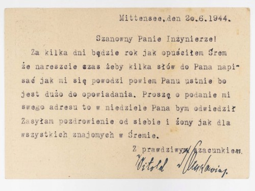 POCZTÓWKA - LIST DO INŻYNIERA BIURO GOSPODARKI WODNEJ STĘSZEW / ŚREM 1944