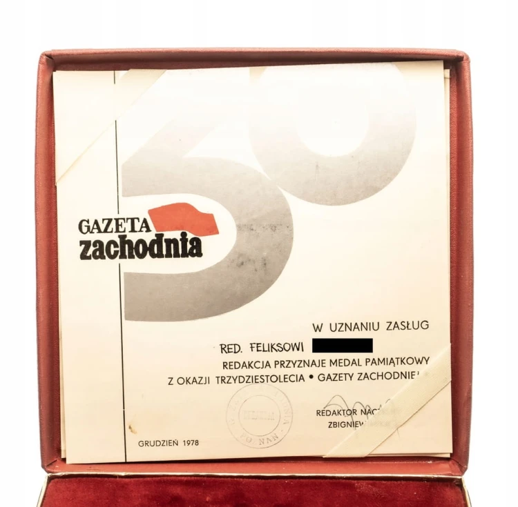 MEDAL 30 LAT GAZETY ZACHODNIEJ POZNAŃ - KALISZ - KONIN - LESZNO - PIŁA 1978