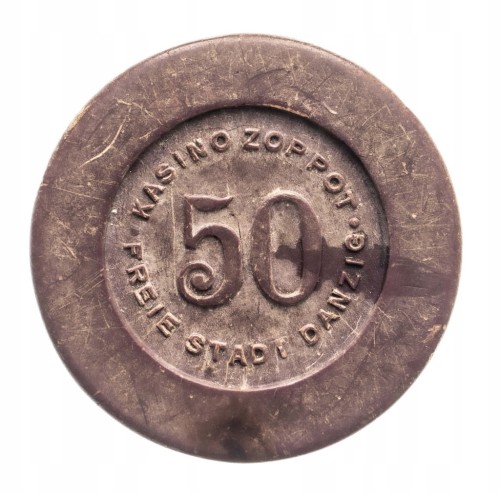 Sopot, Kasyno, żeton o nominale 50 guldenów bez herbów Gdańska i Sopotu