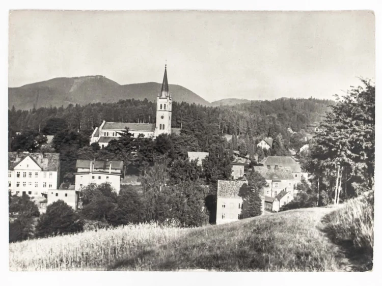 JEDLINA-ZDRÓJ - PANORAMA Z KOŚCIOŁEM IM. RAFAŁA SZYBKIEGO 1966 PRL