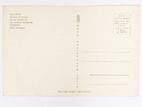 GDAŃSK - RZEKA MOTŁAWA Z WIDOKIEM NA ŻURAWIA GDAŃSKIEGO 1964 PRL