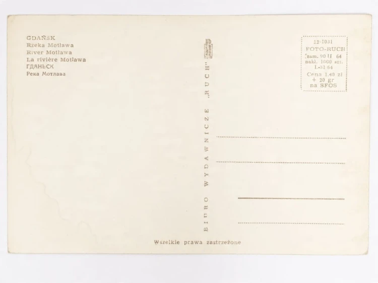 GDAŃSK - RZEKA MOTŁAWA Z WIDOKIEM NA ŻURAWIA GDAŃSKIEGO 1964 PRL