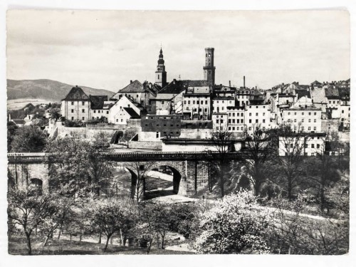 BYSTRZYCA KŁODZKA - PANORAMA Z WIEŻĄ RATUSZOWĄ I KOŚCIELNĄ LATA 60. PRL