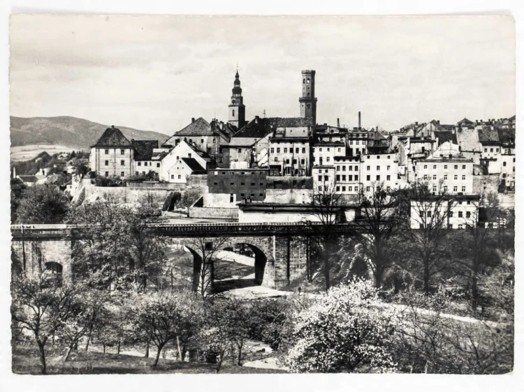 BYSTRZYCA KŁODZKA - PANORAMA Z WIEŻĄ RATUSZOWĄ I KOŚCIELNĄ LATA 60. PRL