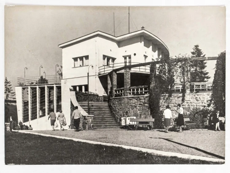KRYNICA-ZDRÓJ - KAWIARNIA I STACJA KOLEJKI NA GÓRZE PARKOWEJ 1964 PRL