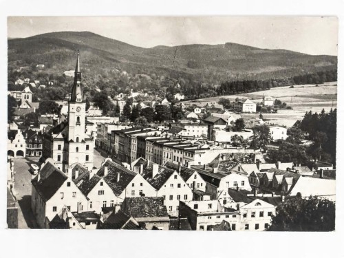 LĄDEK-ZDRÓJ - PANORAMA Z WIDOKIEM NA RATUSZ MIEJSKI LATA 60. PRL