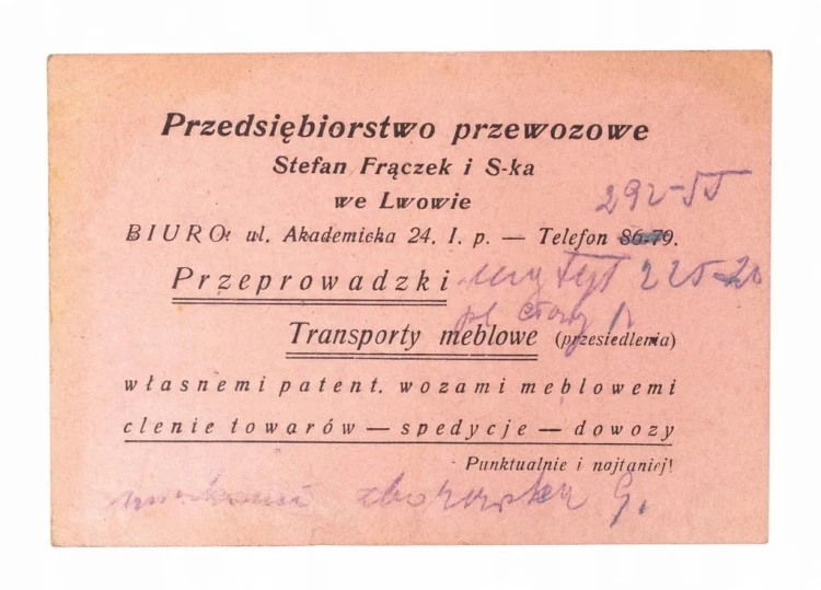 STARA REKLAMA - PRZEDSIĘBIORSTWO PRZEWOZOWE STEFAN FRĄCZEK, LWÓW II RP