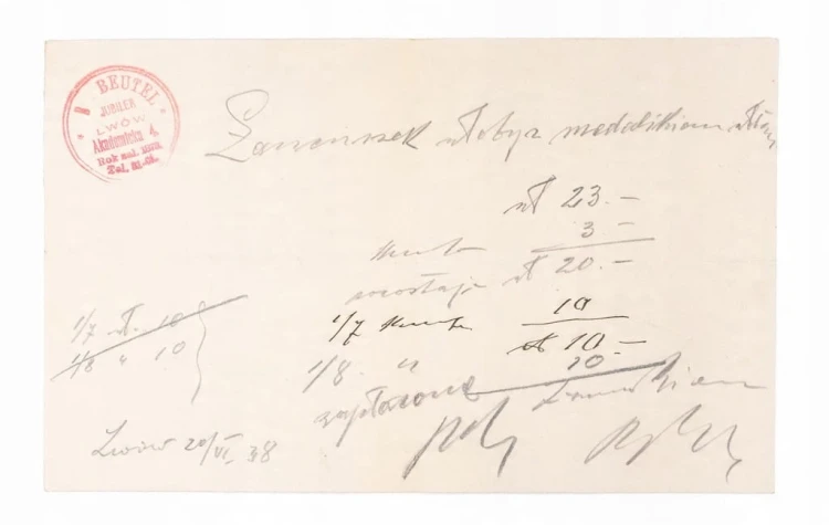 STARY RACHUNEK - JUBILER BEUTEL, LWÓW 1938