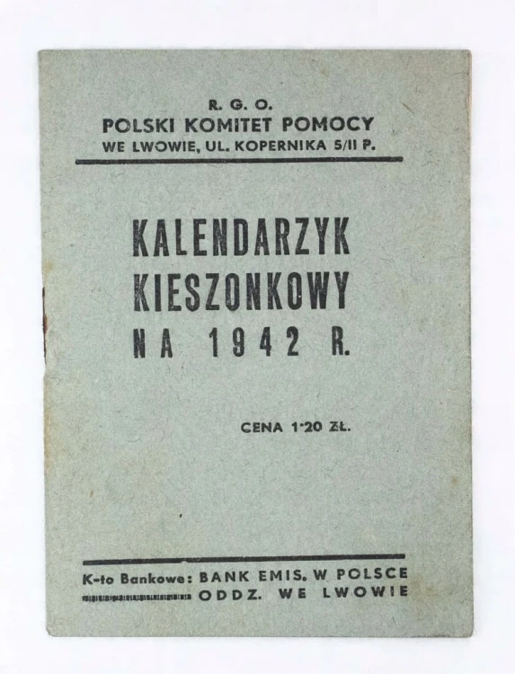 STARY KALENDARZYK KIESZONKOWY - POLSKI KOMITET POMOCY, LWÓW 1942
