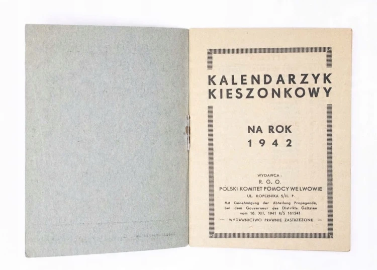 STARY KALENDARZYK KIESZONKOWY - POLSKI KOMITET POMOCY, LWÓW 1942