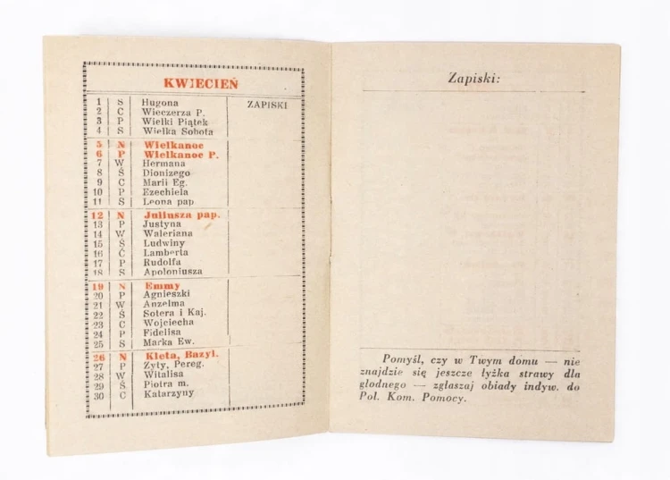 STARY KALENDARZYK KIESZONKOWY - POLSKI KOMITET POMOCY, LWÓW 1942