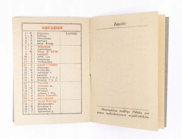 STARY KALENDARZYK KIESZONKOWY - POLSKI KOMITET POMOCY, LWÓW 1942