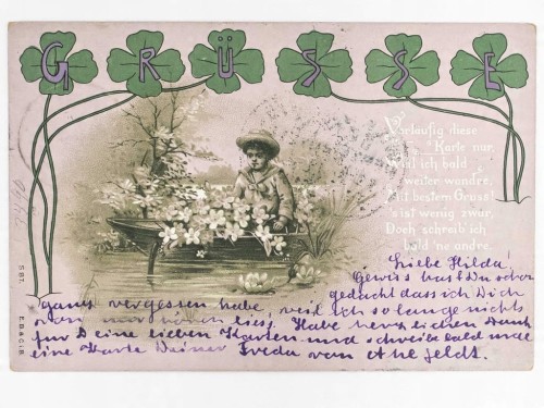 POCZTÓWKA - CHŁOPIEC NA ŁÓDCE G. ŁUŻYCE RADEBEUL / WIEDEŃ ALSERGRUND 1899