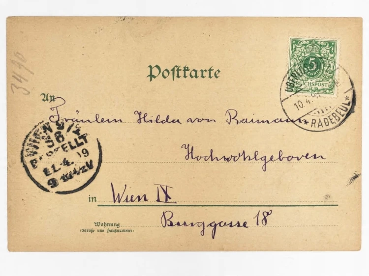 POCZTÓWKA - CHŁOPIEC NA ŁÓDCE G. ŁUŻYCE RADEBEUL / WIEDEŃ ALSERGRUND 1899