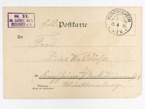 POCZTÓWKA - KOBIETA W STROJU LUDOWYM STEMPEL WOJSK MUNDOLSHEIM 1915 FRANCJA