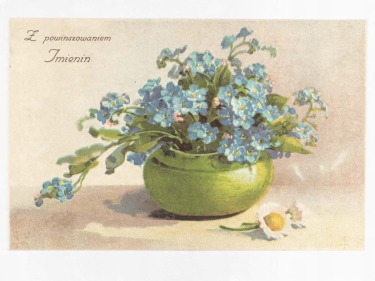 POCZTÓWKA IMIENINOWA - KWIATY W DONICZCE REMBERTÓW / PLESZEW 1928 II RP