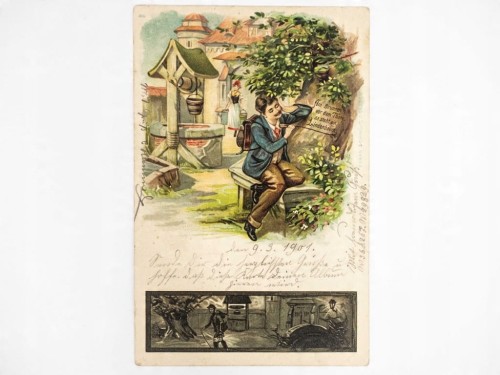 POCZTÓWKA - PISZĄCY MĘŻCZYZNA KIRCHHEIM UNTER TECK / BISSINGEN 1901 NIEMCY