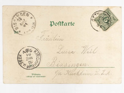 POCZTÓWKA - PISZĄCY MĘŻCZYZNA KIRCHHEIM UNTER TECK / BISSINGEN 1901 NIEMCY